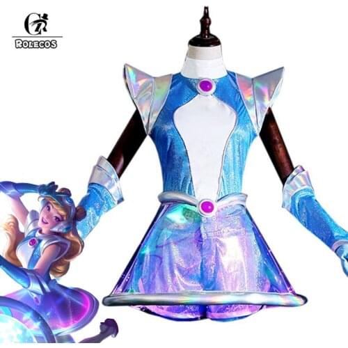 ROLECOS Game LOL Lux Cosplay Costume Space Groove Lux Cosplay Costume Sexy Women Uniform Halloween Laser Skirt Sleeve Full Set