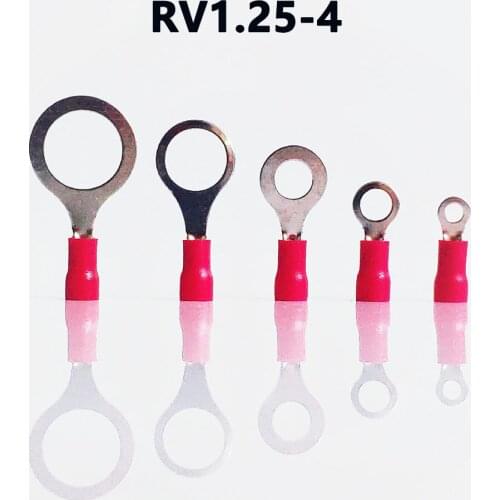 RV1.25-4 RED color Ring insulated terminal suit 4.3mm2 Cable Wire Connector cable Crimp Terminal 100PCS/Pack free shipping