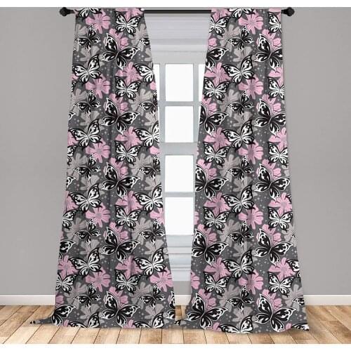 Butterfly Curtains Ornamental Romantic Summer Vegetation Vibrant Backdrop Monochrome Animals Window Curtains for Living Room