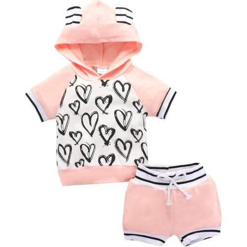 Newborn Infant Baby Girls Clothes Heart Print Hoodie Tops Sweater Shorts Outfits 3 6 9 12 18 Months ropa bebe niña verano