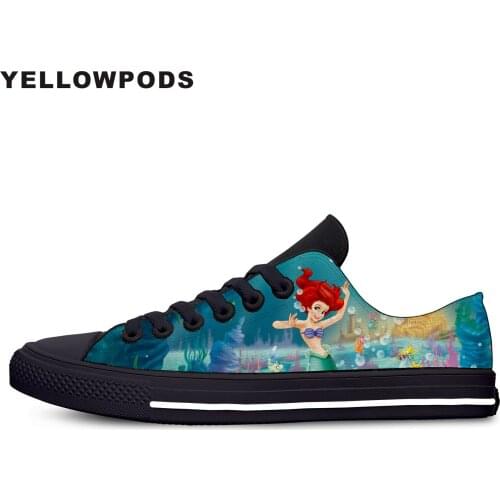 Flats Classic Canvas Shoes Anime The Little Mermaid Hot Funny Low Top Women Woman Black Flats 3D Print Casual Fashion Shoes