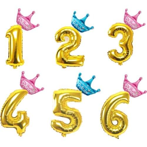 2pcs 32 inch Gold Number Balloons 1th Years Old kids Birthday Crown Foil Balloon Anniversary Decorations Supplies Party