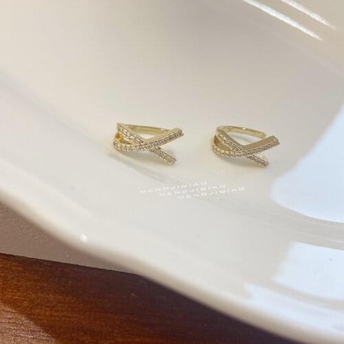 MENGJIQIAO 2021 New Delicate Zircon Cute Cross Clip Earrings For Women Girls Fashion No Piercing Metal Cartilage Ear Jewelry