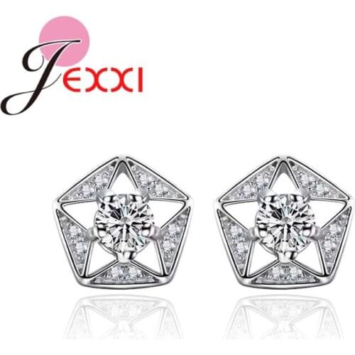 925 Sterling Silver Five-pointed Star Shape Stud Earrings Clear Cubic Zircon Nice Gift Women Dance Party Jewelry