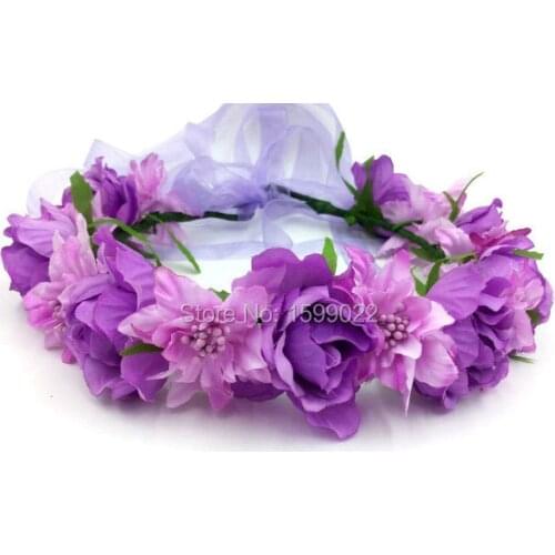 Pretty Floral Hair Garland Accessories Diy Purple Rose Flowers Hairpiece Women Flower Girl Crown Wedding Photography Props Gifts