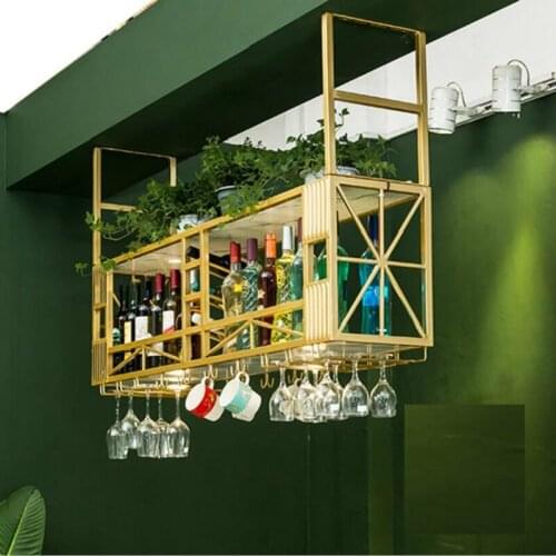 Gold luxury hanging metal wine rack household red wine frame upside down bar props