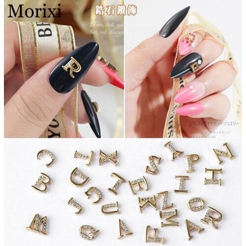1PC nail art rhinestones japanese style Gold-plated zircon nail drill 26 letter shape crystal diamond nail art decorations MZ184