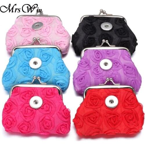 10pcs/lot Snap Bracelet Button Jewelry 18mm Snap Button Coin Purses Rose Flower Wallets Pouch Bags for Kids Girl Women Gift