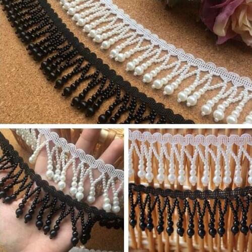 10yds Pearl Beaded Fringe Lace Trim Sewing Garment Dress Tassel Lace Decoration Shoes Ornaments White Black Hanging Bead Curtain