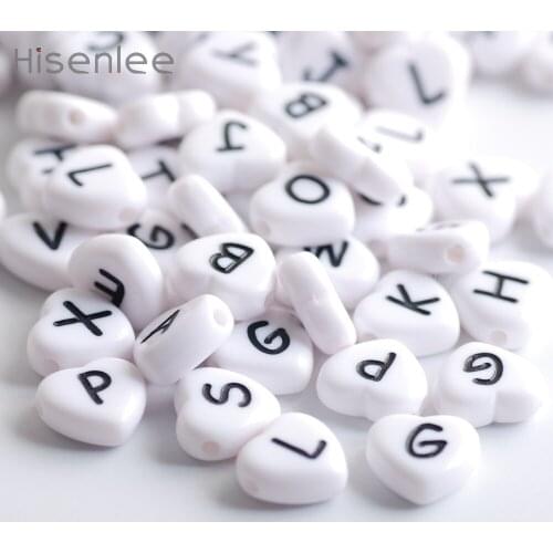 100pcs/lot 11mm English Letters Beads Acrylic Flat Heart Letter Beads For Jewelry Making DIY Bracelets Supplies