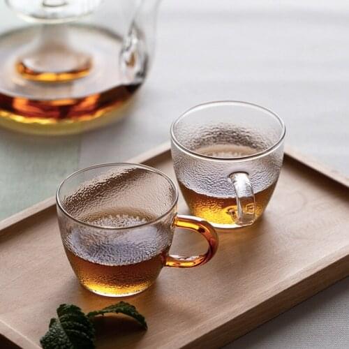 3pcs Small hammer eye pattern glass tea cup home transparent high temperature resistant belt thickened coffee cup drinking cup