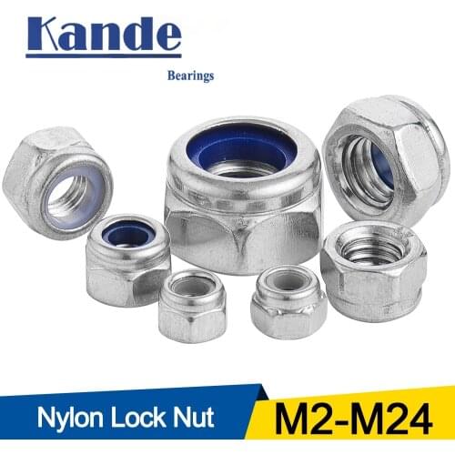 304 Nylon Lock Nut Stainless Steel Hex Hexagon Locking Nut M2 M2.5 M3 M4 M5 M6 M8 M10 M12 M14 M16 M20 M24 Locknut DIN985