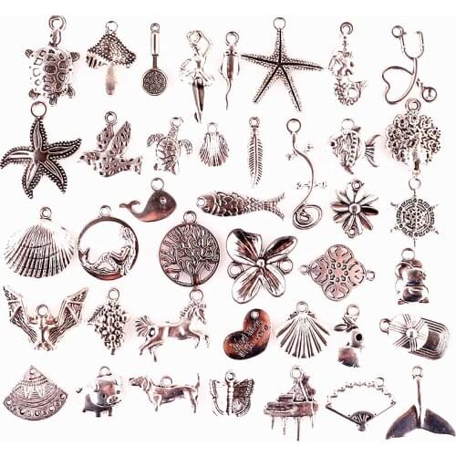 40pcs/lot 23490 Mix Sea Shell Mermaid Charms Ocean Starfish Tortoise Pendant For Necklaces Summer Gift Jewelry Making