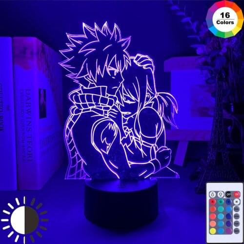 Anime Fairy Natsu Dragneel and Erza Scarlet Hug Night Light Led Touch Sensor Nightlight for Child Room Decor Table 3D Lamp