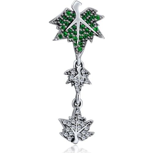 Fits for Pandora Beads Bracelets Necklaces 100% 925 Sterling Silver Sparkling Leaves Charms Free Shipping