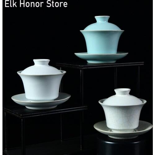 150ml Ru Kiln Celadon Tea Set Gracked Glaze Tea Tureen Porcelain Bowls Ceramic Bowl With Lid Teapot Flower Tea Cups Drinkware