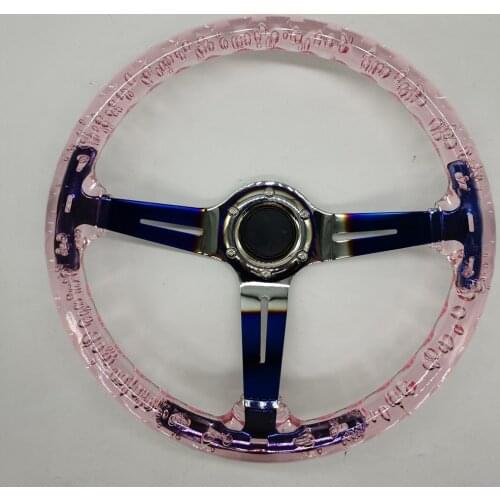 New Racing Transparent Acrylic 14 Inch 350mm NEO Chrome Grille Car Sports Drifting Steering Wheel Horn Button With Logo JG-SW11