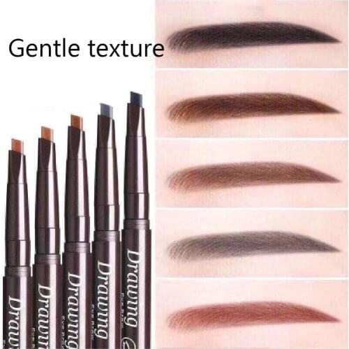 Eyebrow Pencil Double-Head Automatic Waterproof Brown Triangle Makeup Eyebrow Pencil with Brush Eyebrow Pen