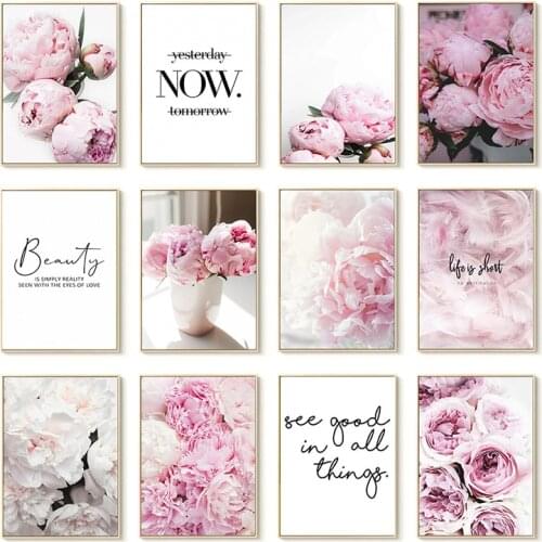 Pink Peony Flowers Paintings Posters Nordic Home Decor Oil Painting Posters And Prints Living Room Home Decor Canvas Wall Art