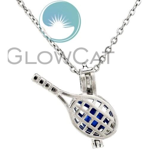 KK935 Copper Racket Beads Cage Locket Pendant Perfume Diffuser Pearl Cage Necklace Kids Friend Gift