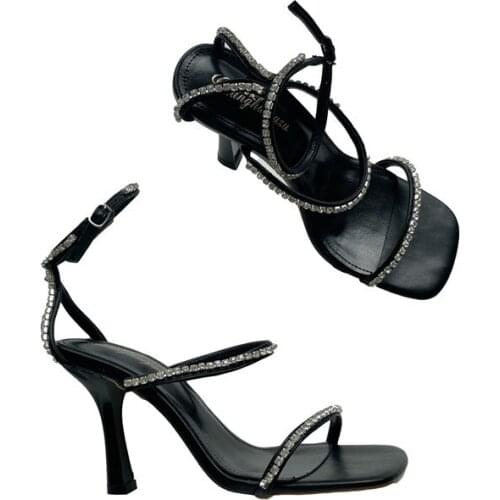 Summer Fashion High Heels Women Sandals Rhinestone Crystal Heel Ladies Shoes Zipper Design Party Open-toed low heels Sandals