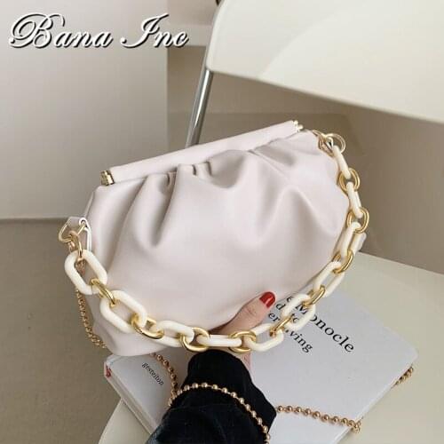 Folds Design Small Simple PU Leather Shoulder Crossbody Bag for Women 2021 Summer Chain Handbags and Purses Travel Clutch Phone