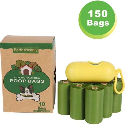 Pet Poop Bags,Earth-Friendly Dog Poop Bags Extra Thick Strong 100% Leak Proof,10 Rolls / 150 Count Dog Waste Bags,with 1 Free Di