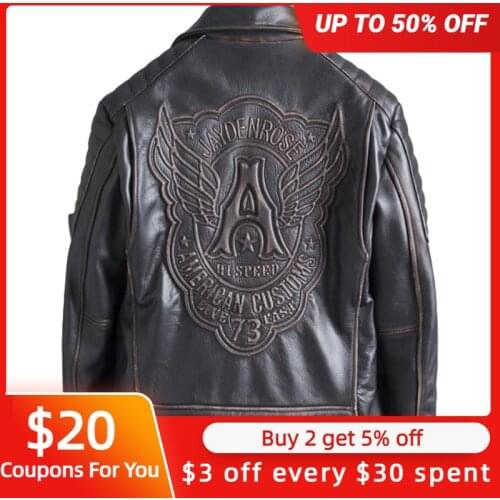 2021 Vintage Brown American Motorcycle Style Genuine Leather Jacket Men Plus Size 5XL Real Natural Cowhide Autumn Bikers Coat