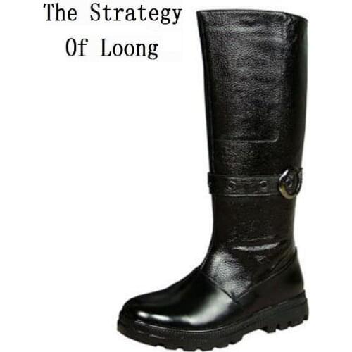 Winter Men Chunky Round Toe Zip Fastener Full Fashion Long Boots Warm Comfortable Flat Heel Pure Color High Cylinder Boots