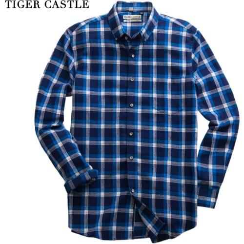 Mens High Quality Vintage Shirts Fashion Brushed Male 100% Cotton Designer Shirt Slim Fit Long Sleeve Dress Shirt for Men