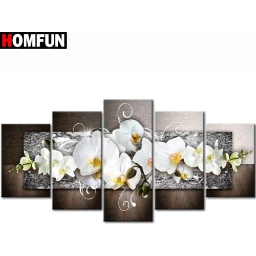 HOMFUN 5pcs Full Square/Round Drill 5D DIY Diamond Painting "Orchid peony lily" Multi-picture Combination Embroidery 5D Gift