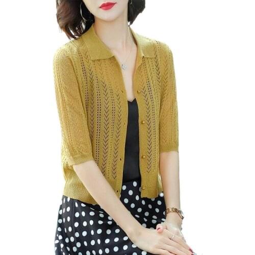 New Summer Clothes Ice Silk Knitting Outside Womens Coat Short Cardigan Single-Breasted Women Coat Loose Shawl Ladies Jacket