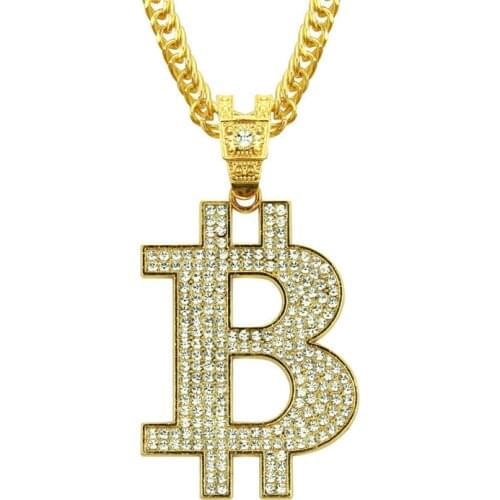 Iced Out Micro Pave Zircon Bitcoin Pendant Initial B Letter Charm Necklace Hip Hop Money Jewelry Gift