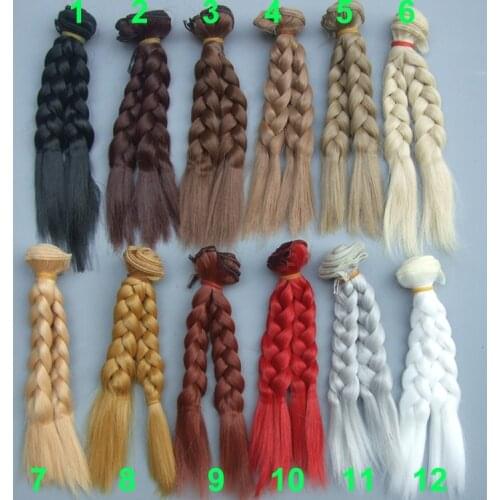 1 piece 15cm x 100cm brown coffee black brown natural color curly doll plait wig braided hair for diy fabric doll hair