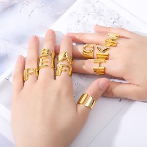 Simple A-Z Initial Ring Stainless Steel Steampunk Alphabet Jewelry Adjustable Chunky Ring BFF Gifts Thumb Accesorios Mujer