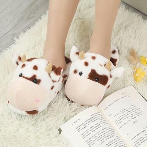 DROPSHIPPING New arrival Millffy Cute Plush Soft Fuzzy cow SOFT ANIMAL Women Plush Slippers Ladies home BEDROOM Slippers