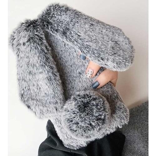 Warm Case for Huawei P10 Plus P20 Lite P30 Pro Rabbit Bling Plush Bunny Cover Honor 9 10 10i 20 20s V20 30 30s 7s 8s 8A 8X 9A