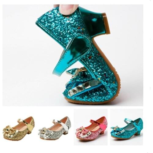 Girls High-heeled Princess Shoes Children Sequins Girls Wedding Party Kids Dress Shoes for Girls 26-34 Blue / Pink / Gold Shoes
