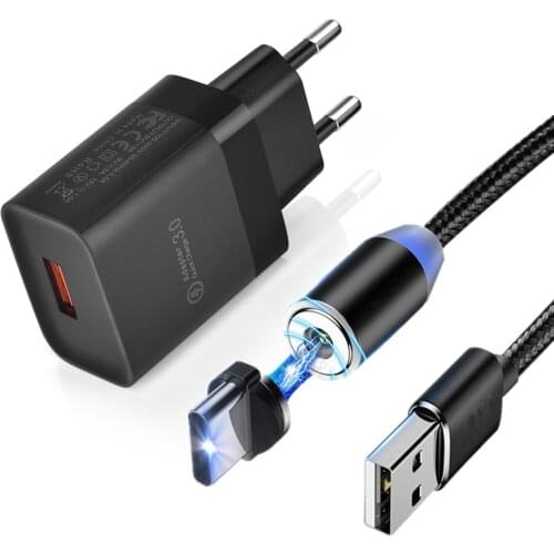 18W Usb Charger Quick Charge 3.0 LED Magnetic USB Fast Charing Type C Cable For Samsung S20 FE Huawei P20 Magnet Charge 1m Wire