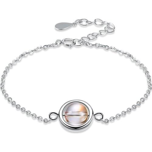 ZEMIOR Real 925 Sterling Silver Womens Bracelet Rotatable Ball Orange Austria Crystal Charm Bracelets Trendy Silver Jewelry
