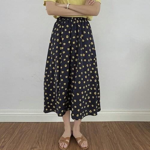 Floral Print Skirt Female Summer 2021 High Waist French Retro A-line Elegant Skirt