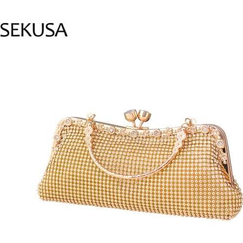 Diamonds Women Evening Bags Mixed Color Party Wedding Small Day Clutch Shoulder Chain Handbags Soft Purse