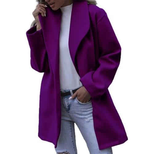 Autumn 2021 Women Jackets Solid Color Long Sleeve Loose Turn-Down Collar Woolen Overcoat Women Wool Jackets Coat casaco feminino