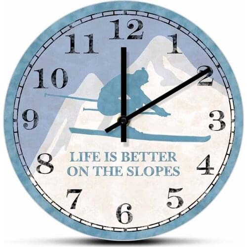 Life Is Better On The Slopes Snowboarding Wall Clock Skiing Lover Home Decor Winter Adventure Camping Silent Movement Timepieces