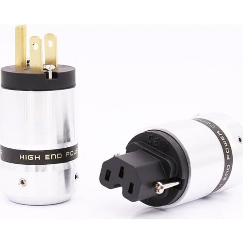 1 pair 24K Gold Plated US Power Plug IEC Connector Female male Plug for DIY HIFI Mains Power Cable