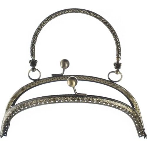 1Pc Bronze Tone Clutch Coins Purse Handbag Lock Arc Frame Kiss Clasp With Handle 16.5x9.5cm(6 4/8" x3 6/8")