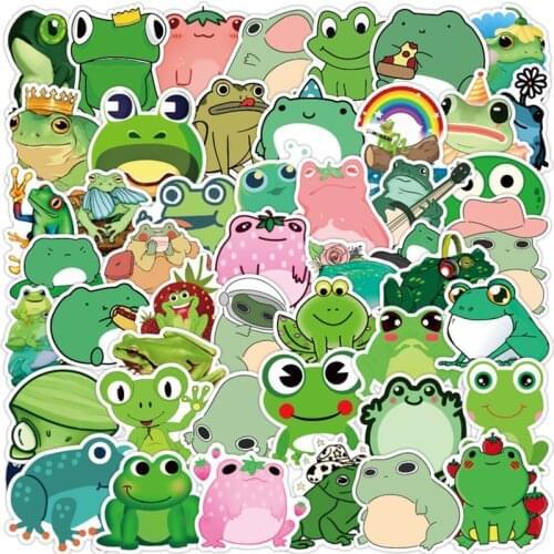 50PCS Cute Cartoon Frog Stickers DIY Stationery Waterproof Fridge Guitar Travel Snowboard Luggage Kid Toys Graffiti Fun Sticker