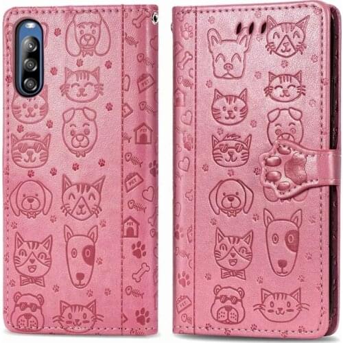 10pcs 2020 Cute Cat Dog Pattern PU Leather Wallet Card Slots Magnetic Flip Phone Case Cover for Sony Xperia L4 1 10 II