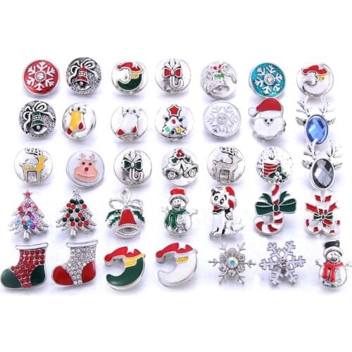10pcs/lot Wholsale Christmas 18mm Snap Jewelry Mixed Metal Rhinestone Snap Buttons Fit Snap Bracelet Bangles Necklaces
