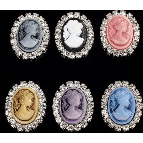 2018New 100Pcs Resin Girl Head Oval Rhinestone Embellishment Buttons For DIY Wedding Hair Accessories HZ131